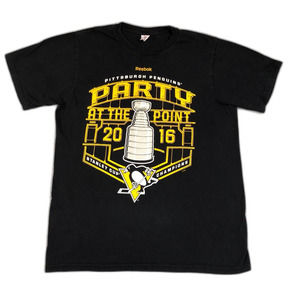 Pittsburg Penguins Shirt Men Medium Dark Gray Reebok Hockey NHL Logo Stanley Cup